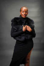 Women's Full Length Convertible Fox Trench Coat [Black]