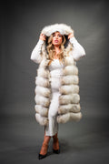 Women's Mia Fox Fur Vest With Hood [Caramel Swirl]