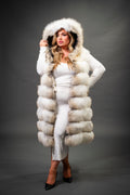 Women's Mia Fox Fur Vest With Hood [Caramel Swirl]