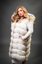 Women's Mia Fox Fur Vest With Hood [Caramel Swirl]
