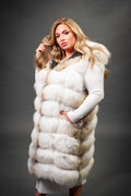 Women's Mia Fox Fur Vest With Hood [Caramel Swirl]