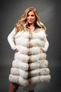 Women's Mia Fox Fur Vest With Hood [Caramel Swirl]