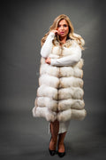 Women's Mia Fox Fur Vest With Hood [Caramel Swirl]