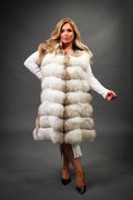 Women's Mia Fox Fur Vest With Hood [Caramel Swirl]