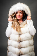 Women's Mia Fox Fur Vest With Hood [Caramel Swirl]