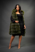 Women's Mia Fox Fur Vest With Hood [Olive Fox]