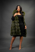 Women's Mia Fox Fur Vest With Hood [Olive Fox]