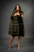 Women's Mia Fox Fur Vest With Hood [Olive Fox]