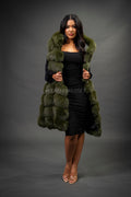 Women's Mia Fox Fur Vest With Hood [Olive Fox]