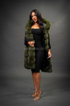 Women's Mia Fox Fur Vest With Hood [Olive Fox]