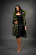 Women's Mia Fox Fur Vest With Hood [Olive Fox]