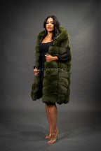 Women's Mia Fox Fur Vest With Hood [Olive Fox]