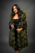 Women's Mia Fox Fur Vest With Hood [Olive Fox]