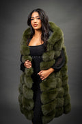 Women's Mia Fox Fur Vest With Hood [Olive Fox]