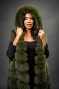 Women's Mia Fox Fur Vest With Hood [Olive Fox]