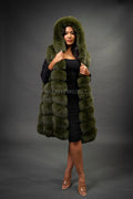 Women's Mia Fox Fur Vest With Hood [Olive Fox]