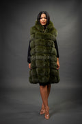 Women's Mia Fox Fur Vest With Hood [Olive Fox]