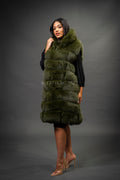 Women's Mia Fox Fur Vest With Hood [Olive Fox]