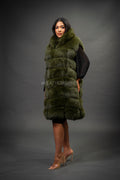 Women's Mia Fox Fur Vest With Hood [Olive Fox]