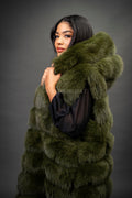 Women's Mia Fox Fur Vest With Hood [Olive Fox]