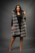 Women's Mia Fox Fur Vest With Hood [Grey Frost]