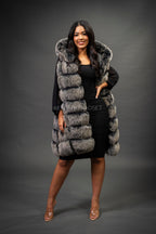 Women's Mia Fox Fur Vest With Hood [Grey Frost]
