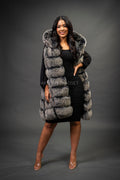 Women's Mia Fox Fur Vest With Hood [Grey Frost]