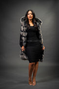 Women's Mia Fox Fur Vest With Hood [Grey Frost]