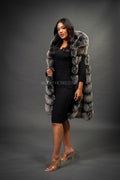 Women's Mia Fox Fur Vest With Hood [Grey Frost]