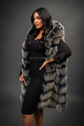 Women's Mia Fox Fur Vest With Hood [Grey Frost]