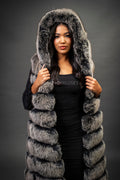 Women's Mia Fox Fur Vest With Hood [Grey Frost]