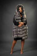 Women's Mia Fox Fur Vest With Hood [Grey Frost]