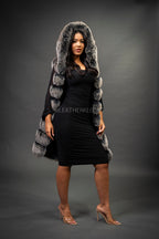 Women's Mia Fox Fur Vest With Hood [Grey Frost]
