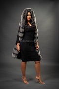 Women's Mia Fox Fur Vest With Hood [Grey Frost]