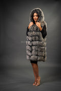 Women's Mia Fox Fur Vest With Hood [Grey Frost]