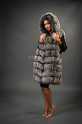 Women's Mia Fox Fur Vest With Hood [Grey Frost]