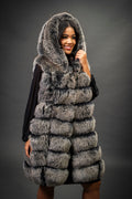 Women's Mia Fox Fur Vest With Hood [Grey Frost]