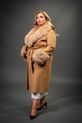 Women's Cashmere Trench Coat With Fox Trimming [Camel]