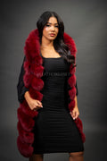 Women's Mia Fox Fur Vest With Hood [Burgundy]