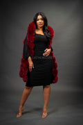 Women's Mia Fox Fur Vest With Hood [Burgundy]