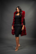 Women's Mia Fox Fur Vest With Hood [Burgundy]