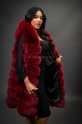 Women's Mia Fox Fur Vest With Hood [Burgundy]