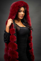 Women's Mia Fox Fur Vest With Hood [Burgundy]