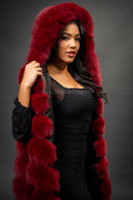 Women's Mia Fox Fur Vest With Hood [Burgundy]