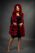 Women's Mia Fox Fur Vest With Hood [Burgundy]