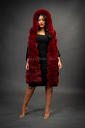 Women's Mia Fox Fur Vest With Hood [Burgundy]