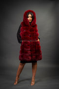 Women's Mia Fox Fur Vest With Hood [Burgundy]