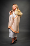 Women's Cashmere Poncho Coat With Fox Trimming [Natural]