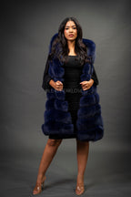 Women's Mia Fox Fur Vest With Hood [Navy]