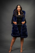 Women's Mia Fox Fur Vest With Hood [Navy]